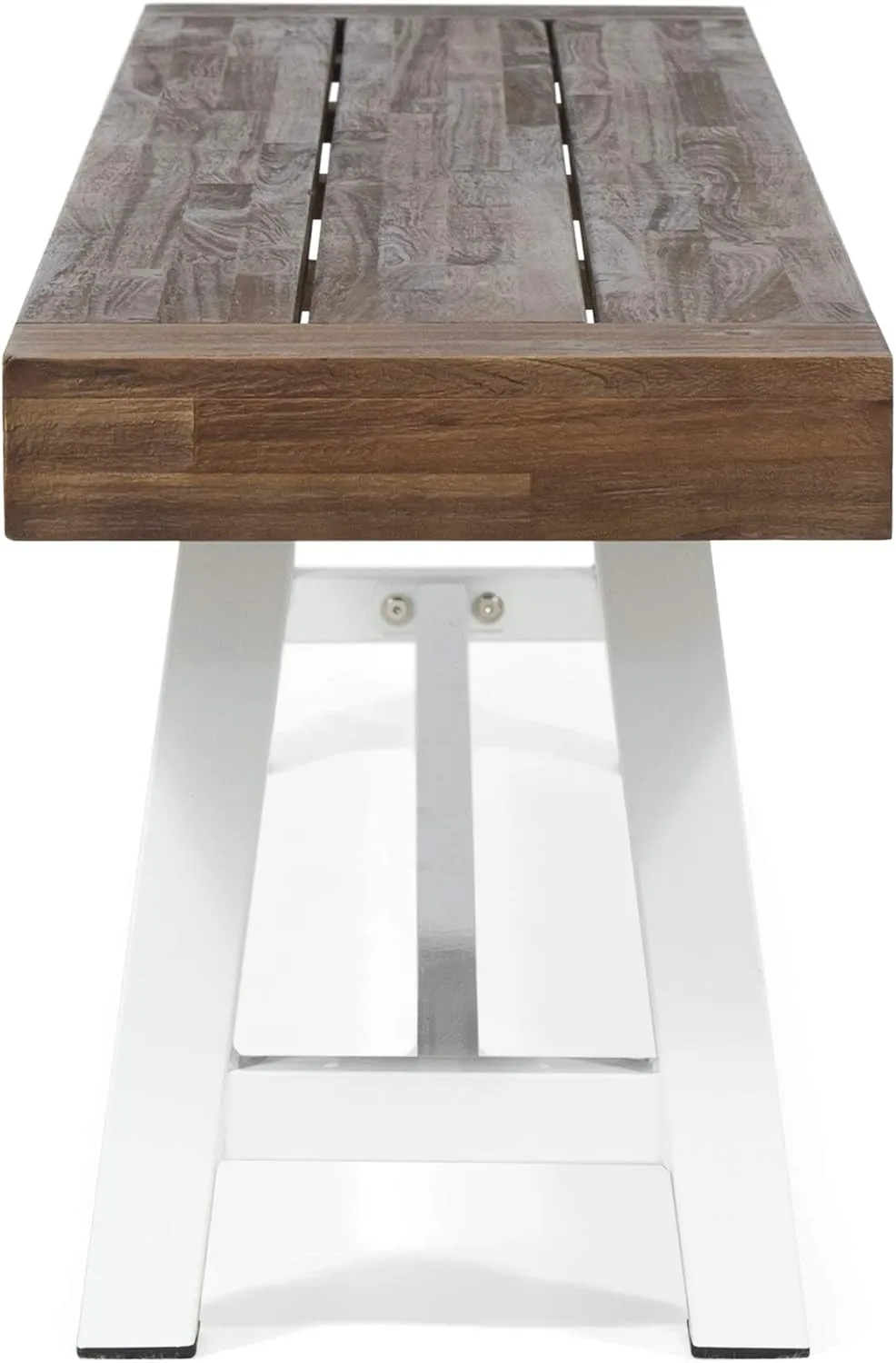Great Deal Furniture Marian Outdoor Acacia Wood Bench, Sandblast Dark Brown and White Metal