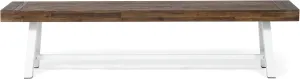 Great Deal Furniture Marian Outdoor Acacia Wood Bench, Sandblast Dark Brown and White Metal