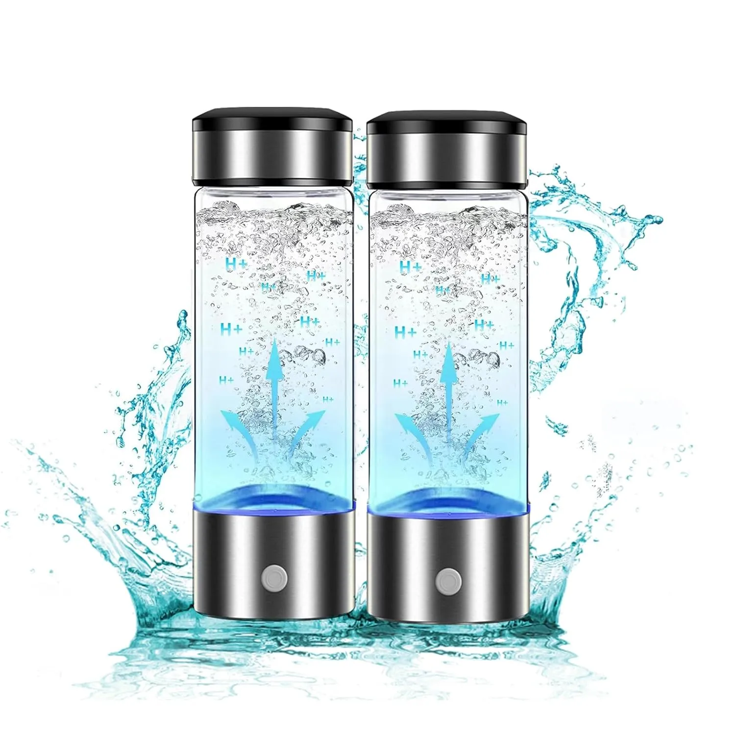 Grebest Micro-Electrolysis Hydrogen Water Cup Portable Electrolyzer Transparent USB Rechargeable Cups Set of 2 Ionizers with Rapid Electrolysis Technology for Silver