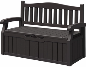 Greesum 70 Gallon Outdoor Storage Deck Box with Armrest Bench Lockable, Waterproof and UV Resistant, Suitable for Garden, Pool, Patio, Brown