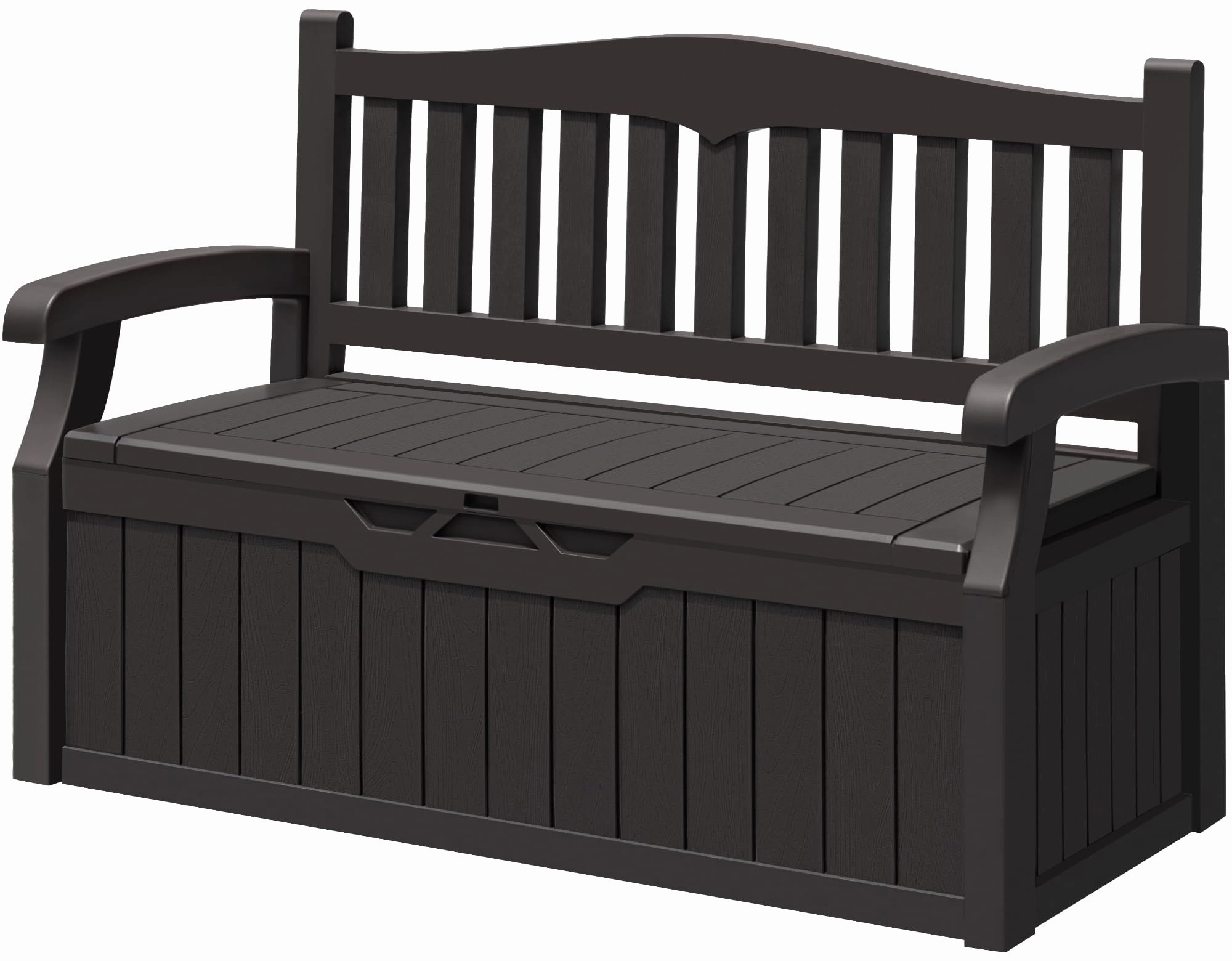 Greesum 70 Gallon Outdoor Storage Deck Box with Armrest Bench Lockable, Waterproof and UV Resistant, Suitable for Garden, Pool, Patio, Brown