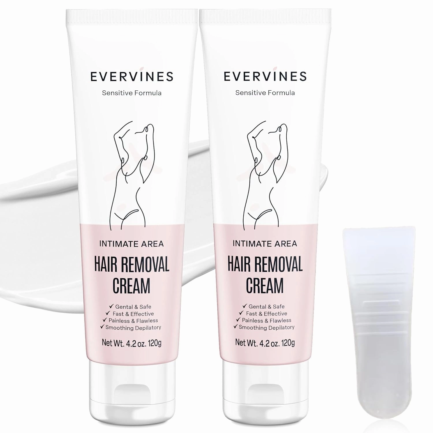 Hair Removal Cream for Women: Gentle Depilatory for Sensitive Skin - Bikini Line Legs Underarms & Face with Scraper (4.2oz)