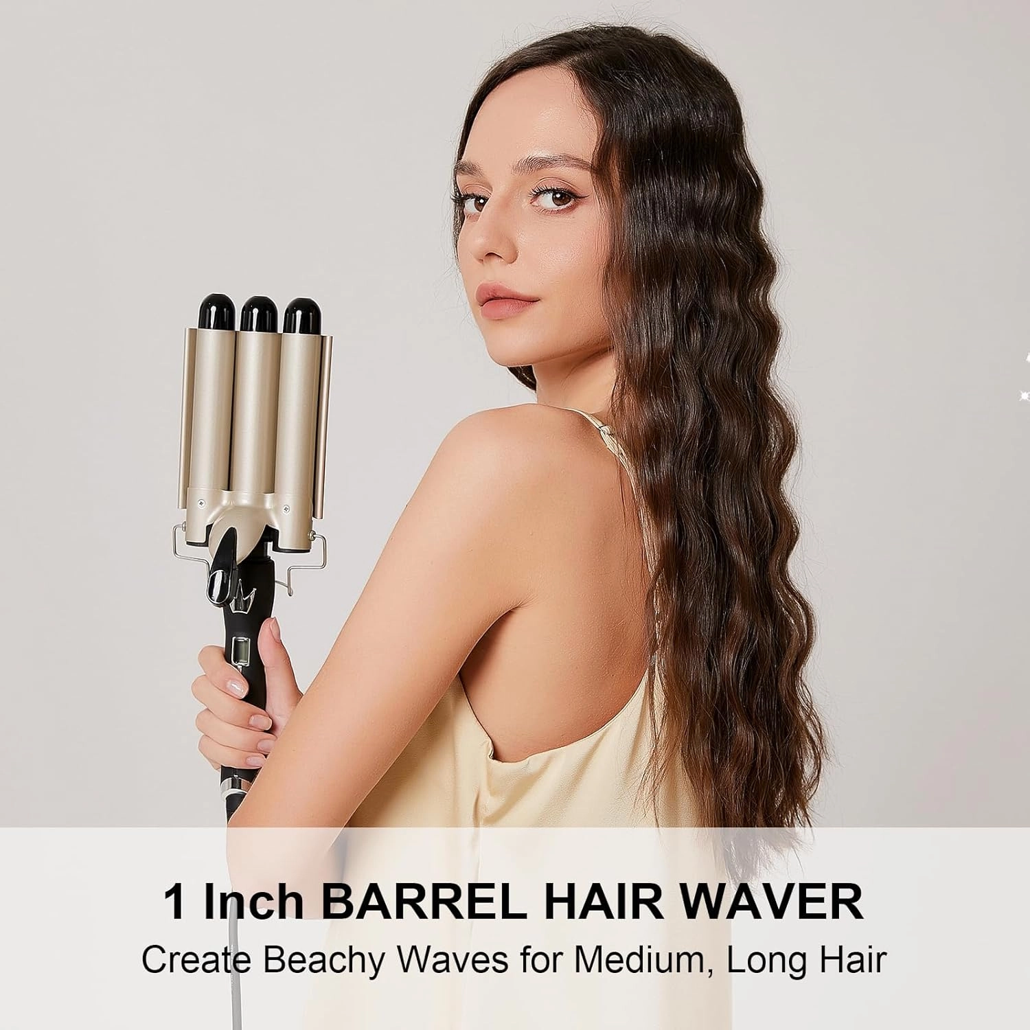 Hair Waver 3 Barrel 1 Inch for Classic Beach Waves, AIMERVO Crimper Tool for Women 15 Temp Settings from 170 to 450°F, Tourmaline Ceramic Crimping Iron, PTC Heater Technology, 1 Hour Auto Shut-Off