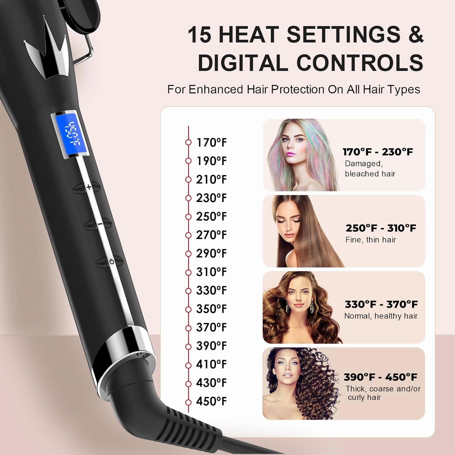 Hair Waver 3 Barrel 1 Inch for Classic Beach Waves, AIMERVO Crimper Tool for Women 15 Temp Settings from 170 to 450°F, Tourmaline Ceramic Crimping Iron, PTC Heater Technology, 1 Hour Auto Shut-Off