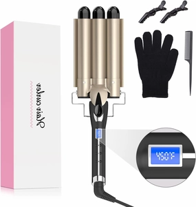 Hair Waver 3 Barrel 1 Inch for Classic Beach Waves, AIMERVO Crimper Tool for Women 15 Temp Settings from 170 to 450°F, Tourmaline Ceramic Crimping Iron, PTC Heater Technology, 1 Hour Auto Shut-Off