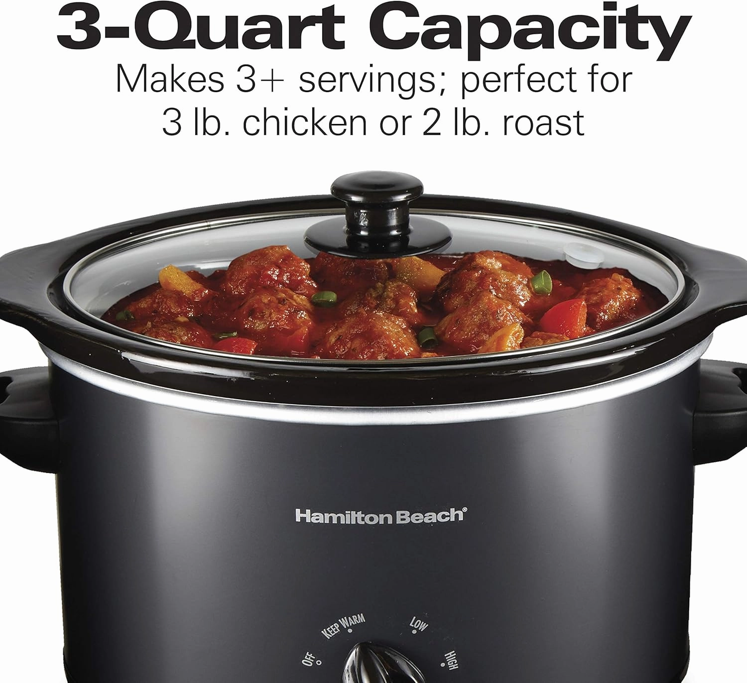 Hamilton Beach 3-Quart Slow Cooker With Dishwasher-Safe Crock & Lid, Matte Black (33231)