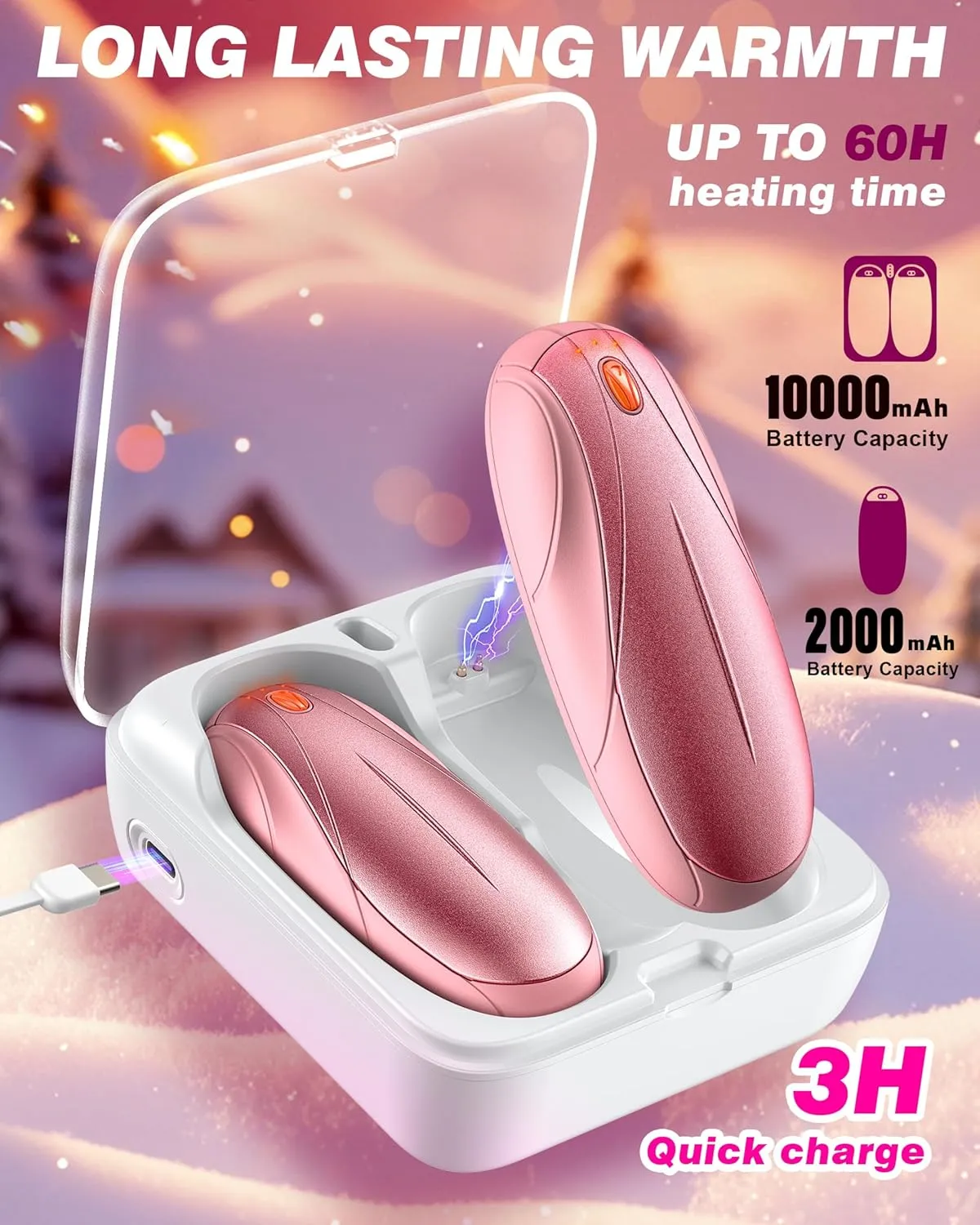 Hand Warmers Rechargeable 2 Pack, 14000mAh Electric Hand Warmers with Charging Case, Quick Charge Portable Heater,Gifts for Christmas, Winter, Outdoor, Camping, Hunting Accessories