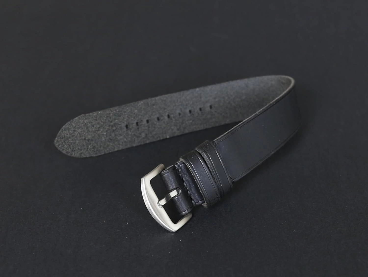 Handmade Black Italian Leather Watch Band – Badalassi Carlo Veg-Tanned Leather, Durable Single-Pass Design, Available in 18mm-26mm