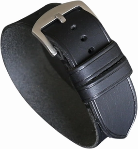 Handmade Black Italian Leather Watch Band – Badalassi Carlo Veg-Tanned Leather, Durable Single-Pass Design, Available in 18mm-26mm