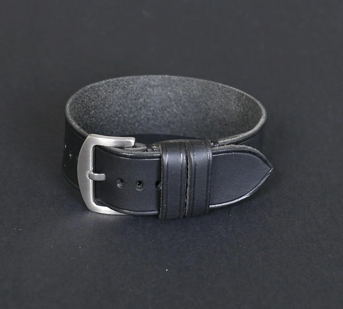 Handmade Black Italian Leather Watch Band – Badalassi Carlo Veg-Tanned Leather, Durable Single-Pass Design, Available in 18mm-26mm