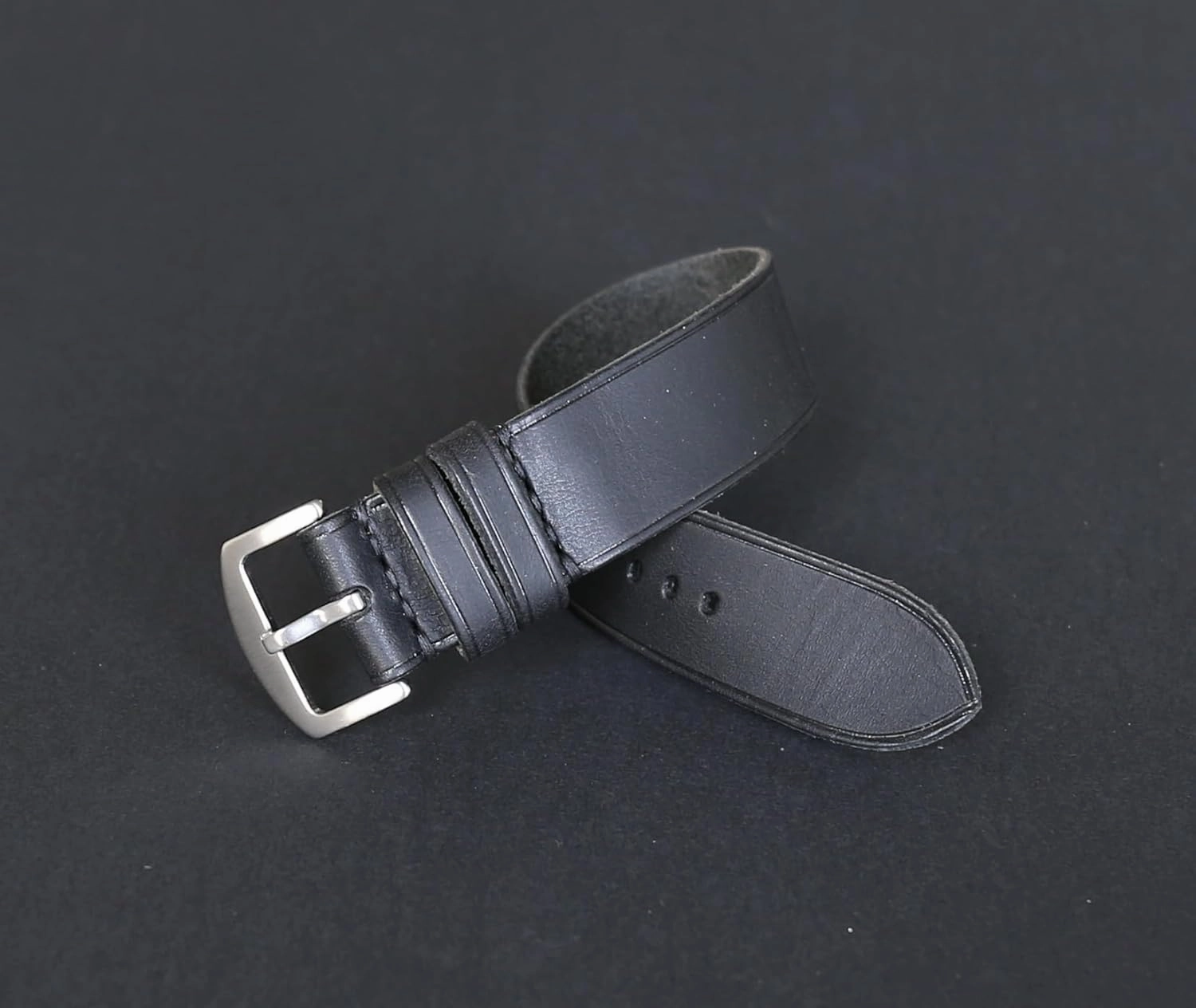Handmade Black Italian Leather Watch Band – Badalassi Carlo Veg-Tanned Leather, Durable Single-Pass Design, Available in 18mm-26mm