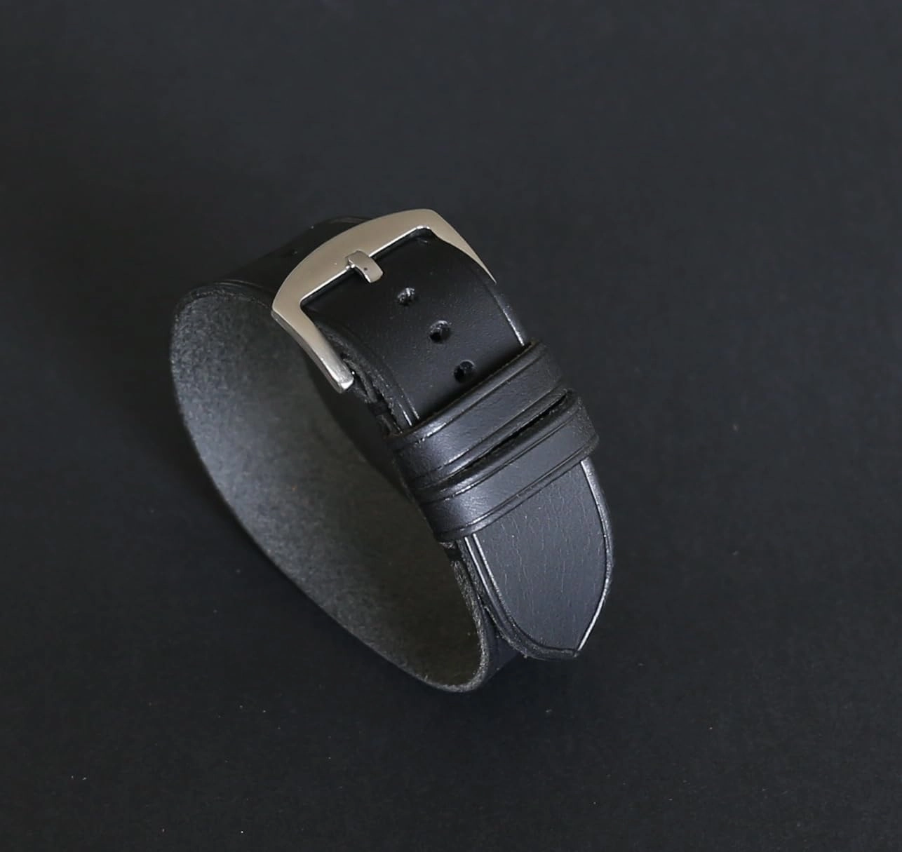 Handmade Black Italian Leather Watch Band – Badalassi Carlo Veg-Tanned Leather, Durable Single-Pass Design, Available in 18mm-26mm