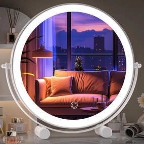 Hasipu 10-inch Lighted Makeup Mirror with Magnification, White Frame Rechargeable 3000 mAh Vanity Mirror with Lights, Desk Mirror with Dimmable Brightness, 3 Lighting Modes