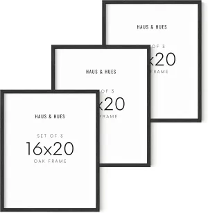 HAUS AND HUES Black Oak Wood Frames Set of 3 - 16x20 Picture Frames for Wall
