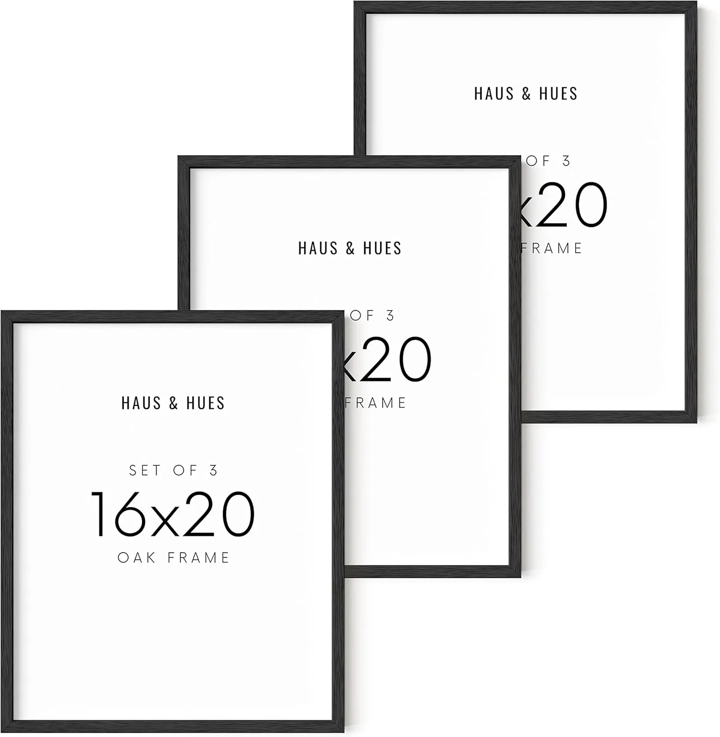 HAUS AND HUES Black Oak Wood Frames Set of 3 - 16x20 Picture Frames for Wall