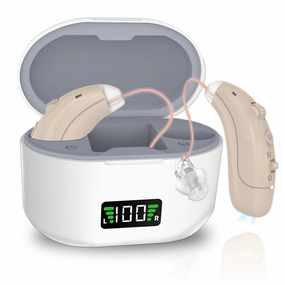 Hearing aids for Seniors-Rechargeable Sound Amplifiers with PSAP OTC Invisible Digital Personal Into Ear Amplification Devices with LED Power Display, Gifts for Elderly, White