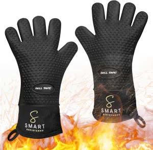 Heat Resistant Silicone Oven Gloves – 425°F Protection, Non-Slip Cooking Mitts for Baking, Grilling, BBQ & Kitchen Use – Waterproof & Easy to Clean – Smart Resistance (Black)