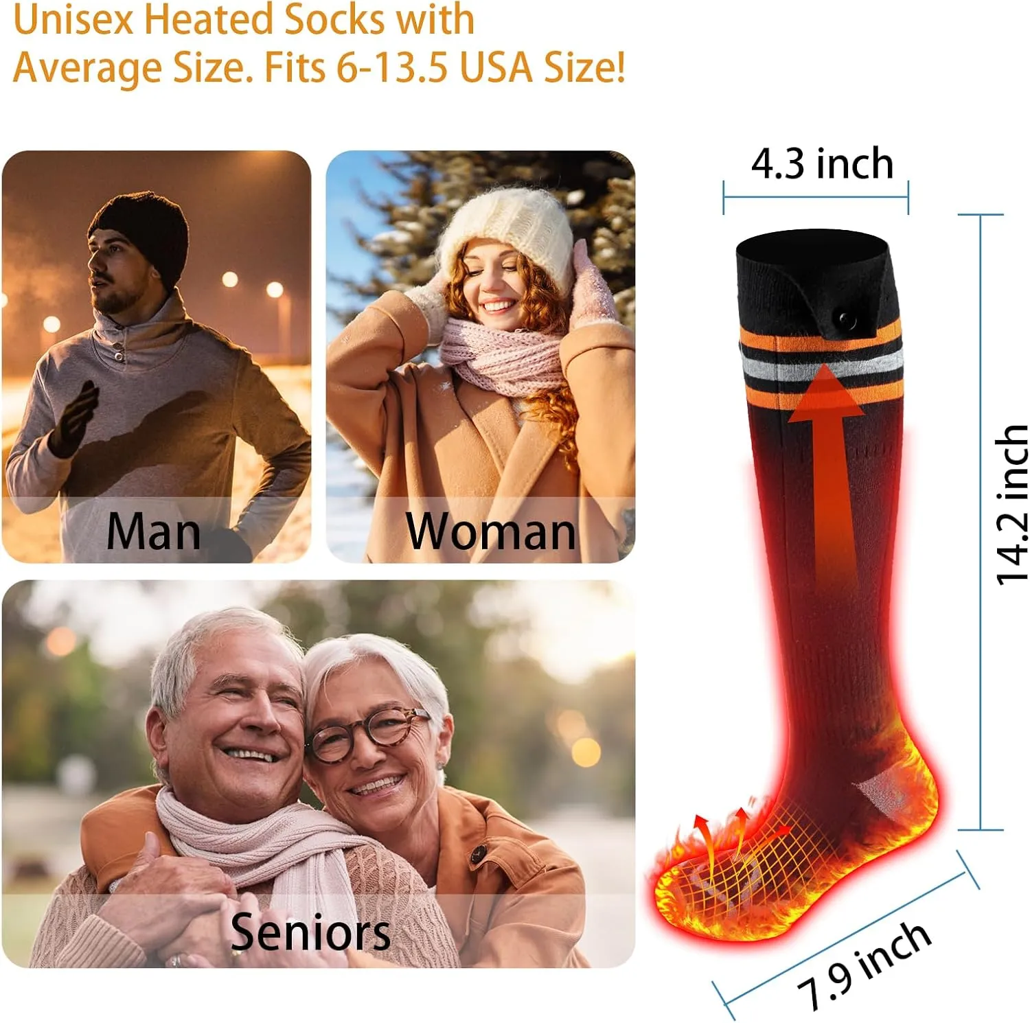 Heated Socks for Men Women, 5000mAh Upgraded Battery Heating Socks Rechargeable Washable, Electric Socks Foot Warmer for Hunting Camping Skiing Sports Outdoor Work