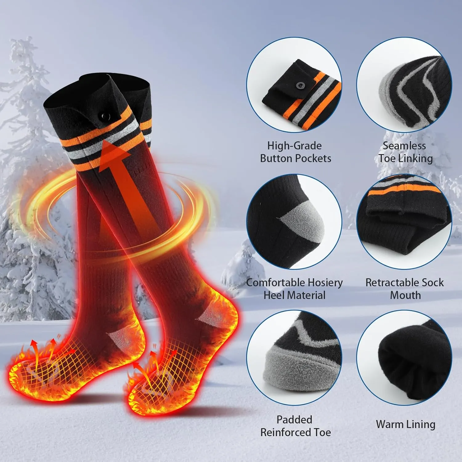 Heated Socks for Men Women, 5000mAh Upgraded Battery Heating Socks Rechargeable Washable, Electric Socks Foot Warmer for Hunting Camping Skiing Sports Outdoor Work
