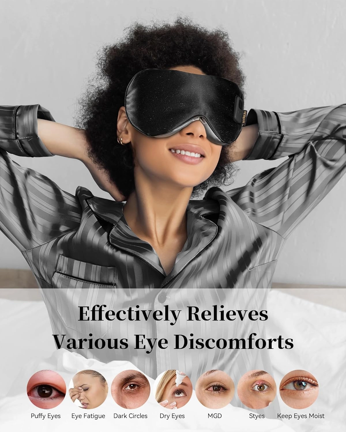 Heated Eye Mask for Dry Eyes: FSA HSA Eligible - Warm Compress for Digital Tired Eyes, Stye Relief - Cordless, Adjustable Heat & Timer Settings - Airplane/Road Travel, Sleep aid, Office nap Black