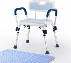 Heavy Duty Shower Chair for Inside Shower, Medical Shower Seats for Adults and Elderly, Sturdy and Non-Slip Chair Legs with Adjustable Height, Easy Assembly, Safe Bathing Solution(Blue)