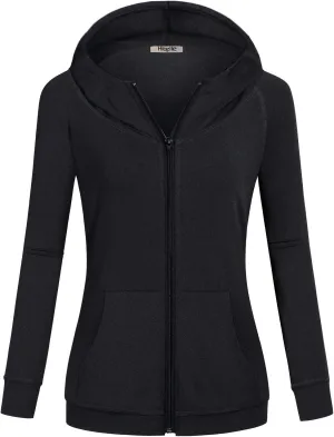 Hibelle Women's Full-Zip Fleece Lined Hoodie Sports Sweatshirts with Handy Pockets & Inside Pocket