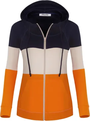 Hibelle Women's Full-Zip Fleece Lined Hoodie Sports Sweatshirts with Handy Pockets & Inside Pocket