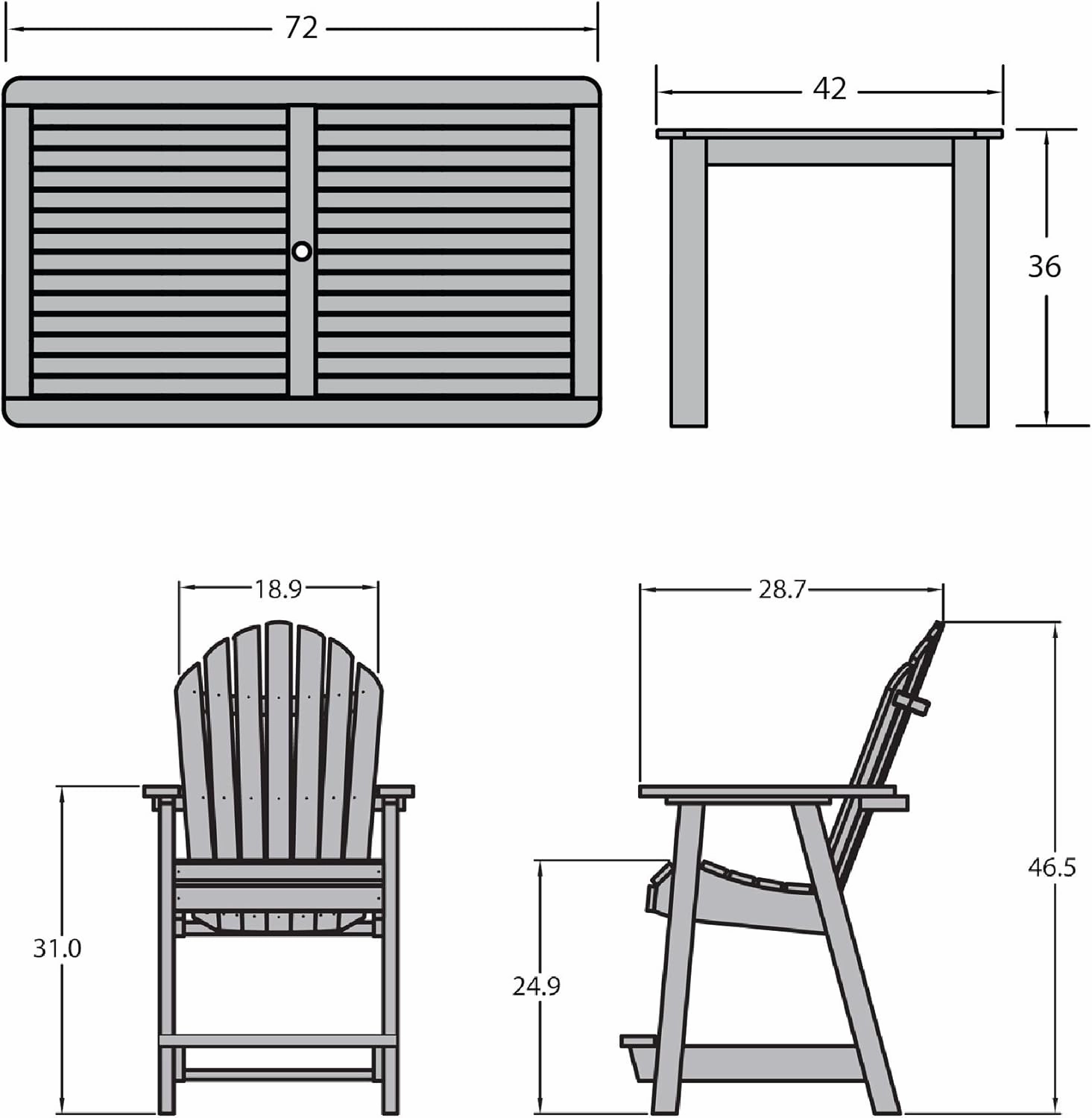 Highwood Hamilton Adirondack 7pc Counter Height Dining Set 72" x 42", Nantucket Blue