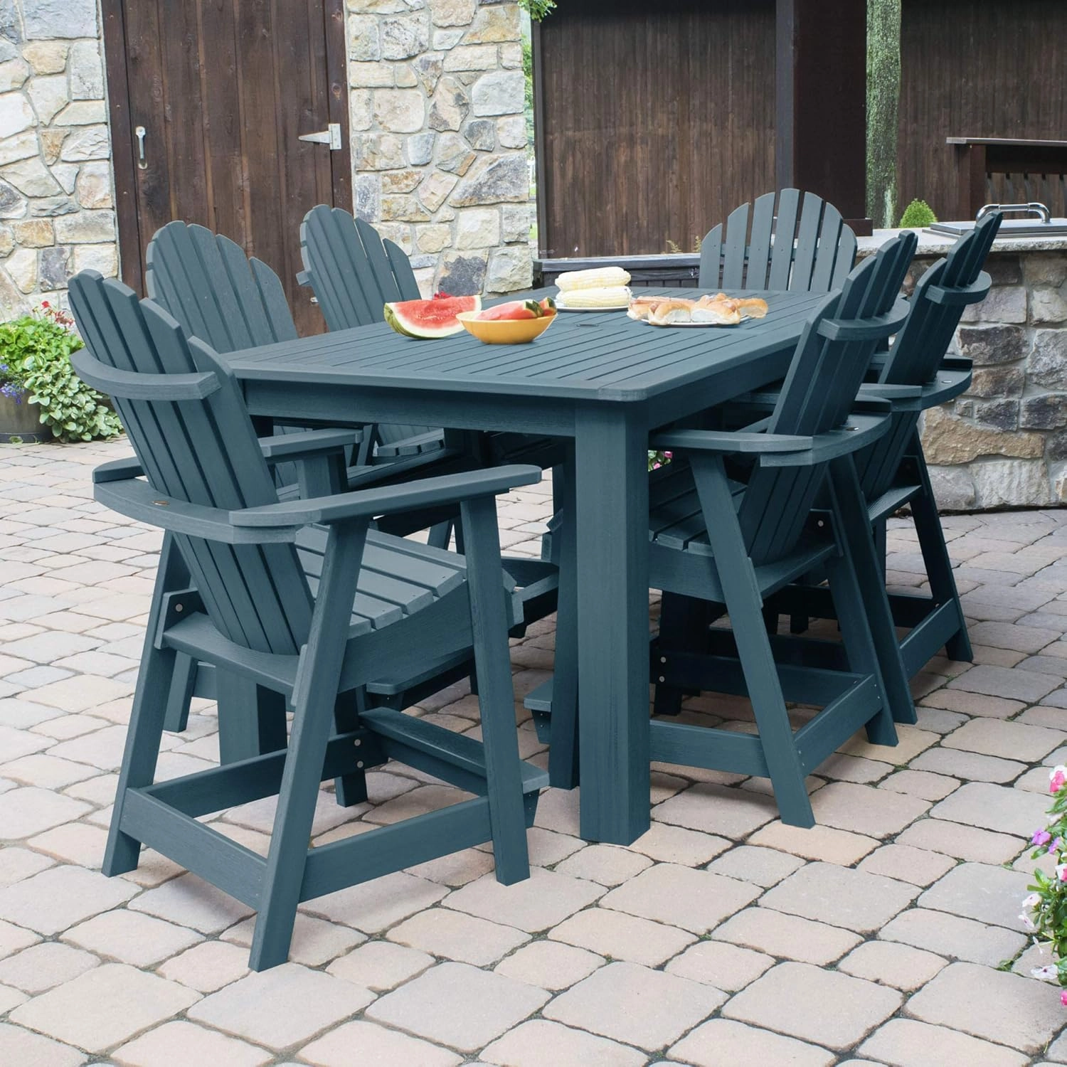 Highwood Hamilton Adirondack 7pc Counter Height Dining Set 72" x 42", Nantucket Blue