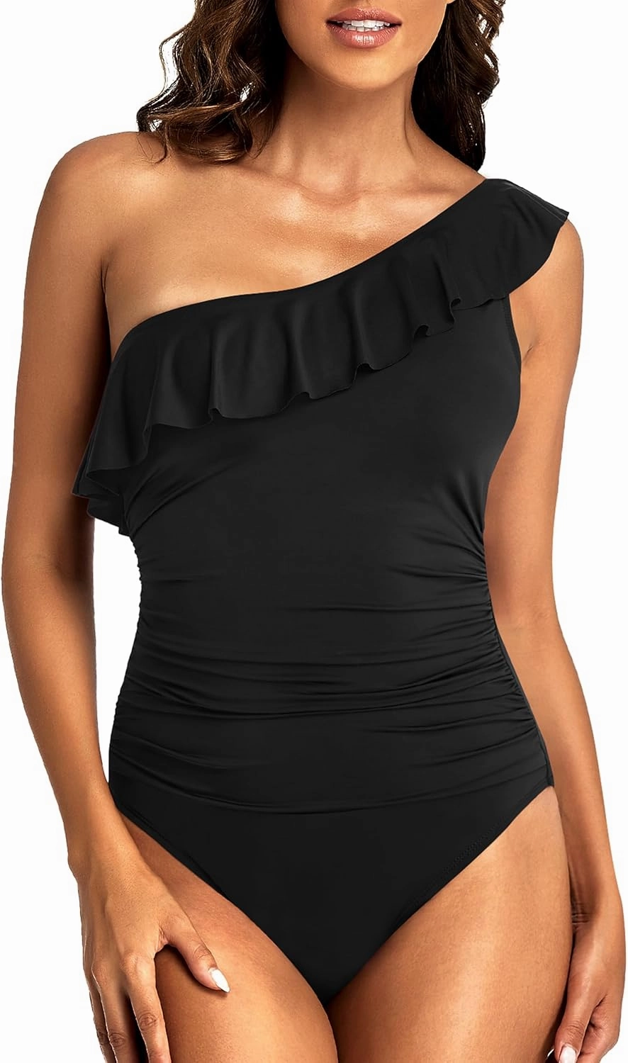 Hilor Women's One Piece Swimsuits Tummy Control Bathing Suits Asymmetric One Shoulder Swimwear