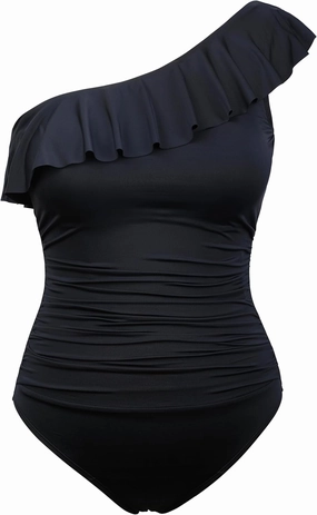 Hilor Women's One Piece Swimsuits Tummy Control Bathing Suits Asymmetric One Shoulder Swimwear