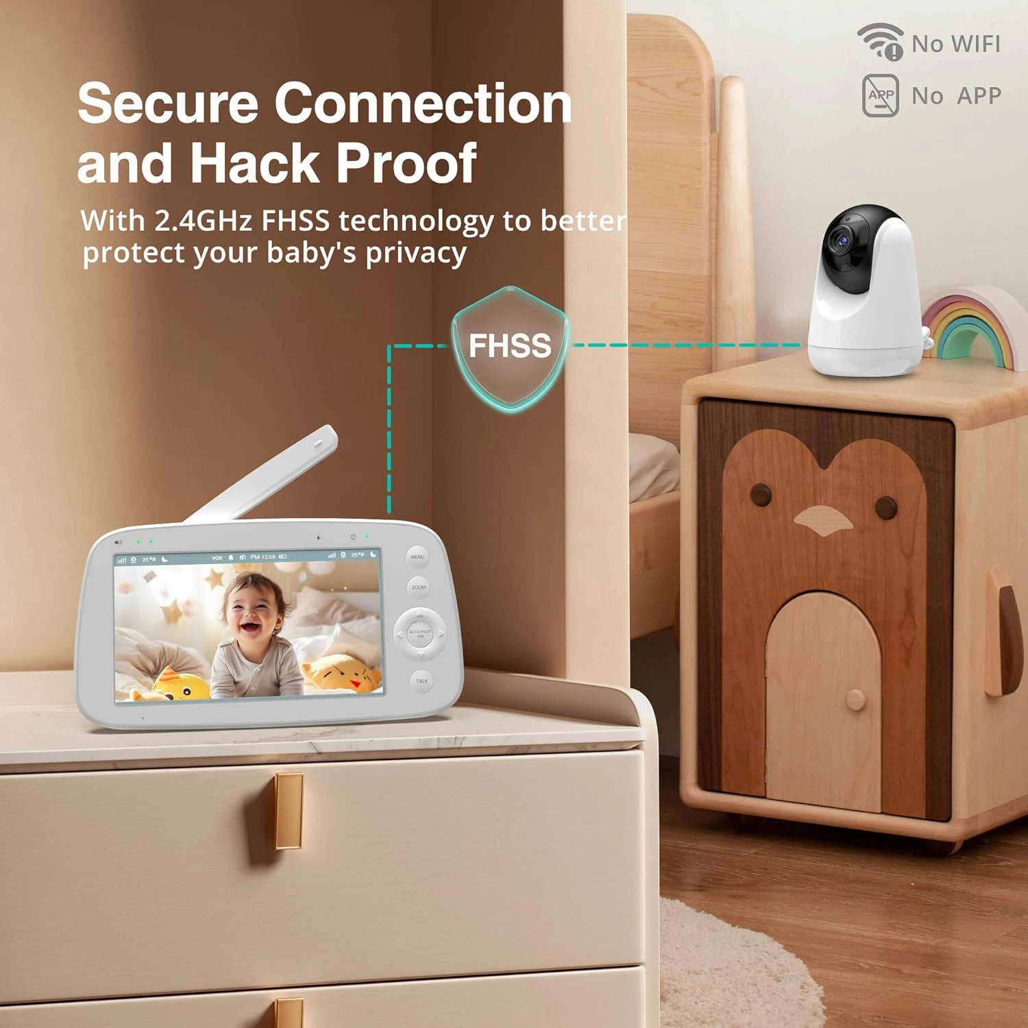 HiPP Baby Monitor, 5" 720P Video Baby Monitor with Pan-Tilt-Zoom Camera, Audio and Visual Monitoring, Infrared Night Vision and Thermal Monitor，2-Way Talk, 900ft Range, 4500mAh Rechargeable Battery