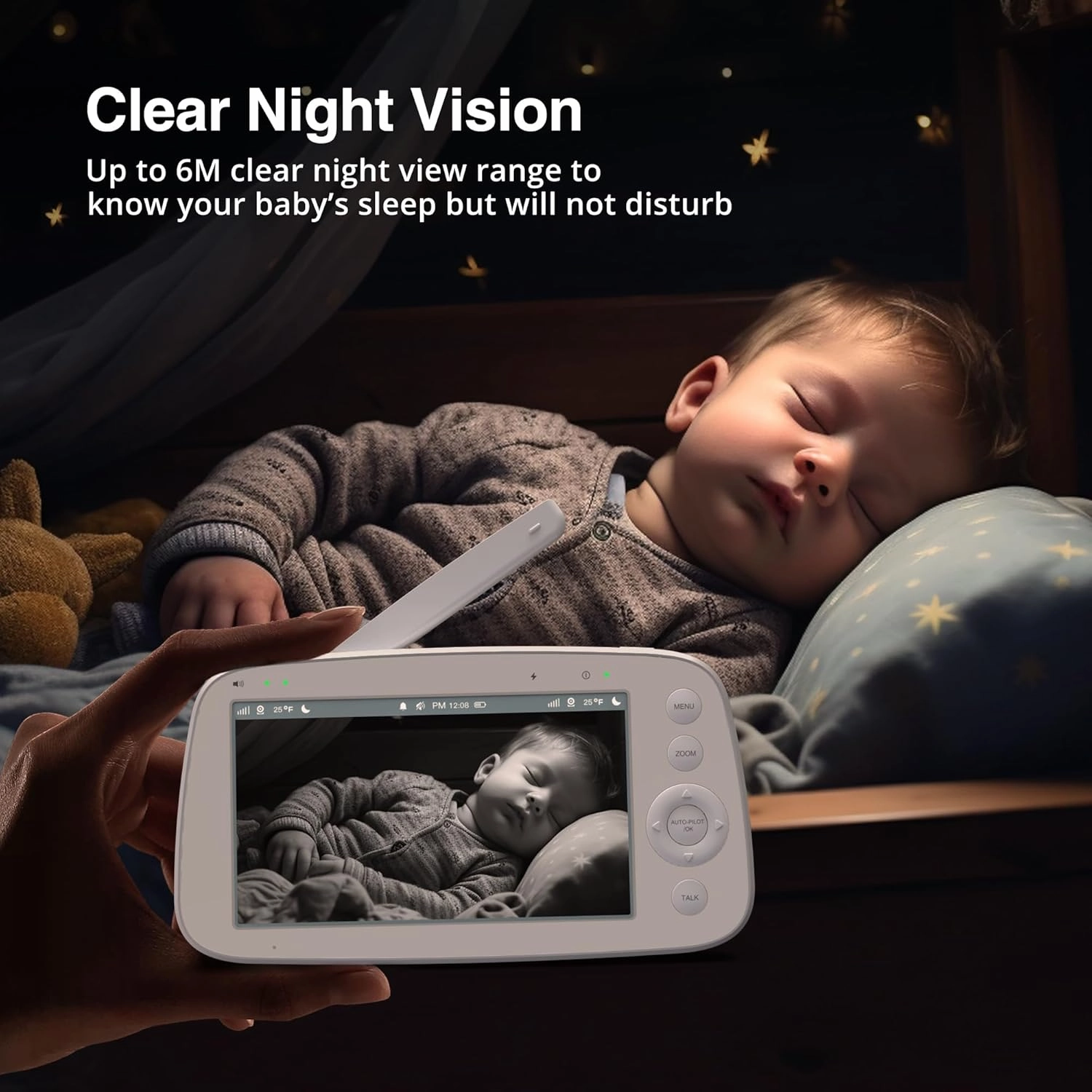 HiPP Baby Monitor, 5" 720P Video Baby Monitor with Pan-Tilt-Zoom Camera, Audio and Visual Monitoring, Infrared Night Vision and Thermal Monitor，2-Way Talk, 900ft Range, 4500mAh Rechargeable Battery
