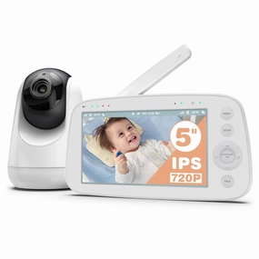 HiPP Baby Monitor, 5" 720P Video Baby Monitor with Pan-Tilt-Zoom Camera, Audio and Visual Monitoring, Infrared Night Vision and Thermal Monitor，2-Way Talk, 900ft Range, 4500mAh Rechargeable Battery