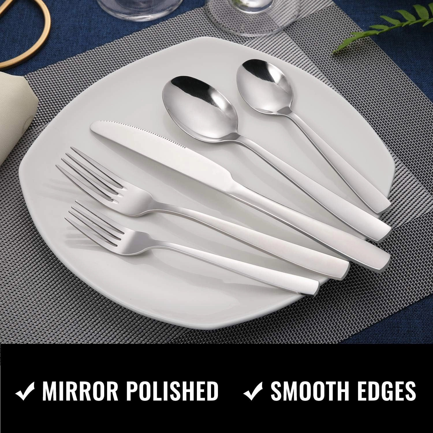 Hiware 24-Piece Silverware Set with Steak Knives, Stainless Steel Flatware Cutlery, Mirror Polished Flatware Serving Utensils Set for 4, Includes Forks Spoons Knives Silverware, Dishwasher Safe