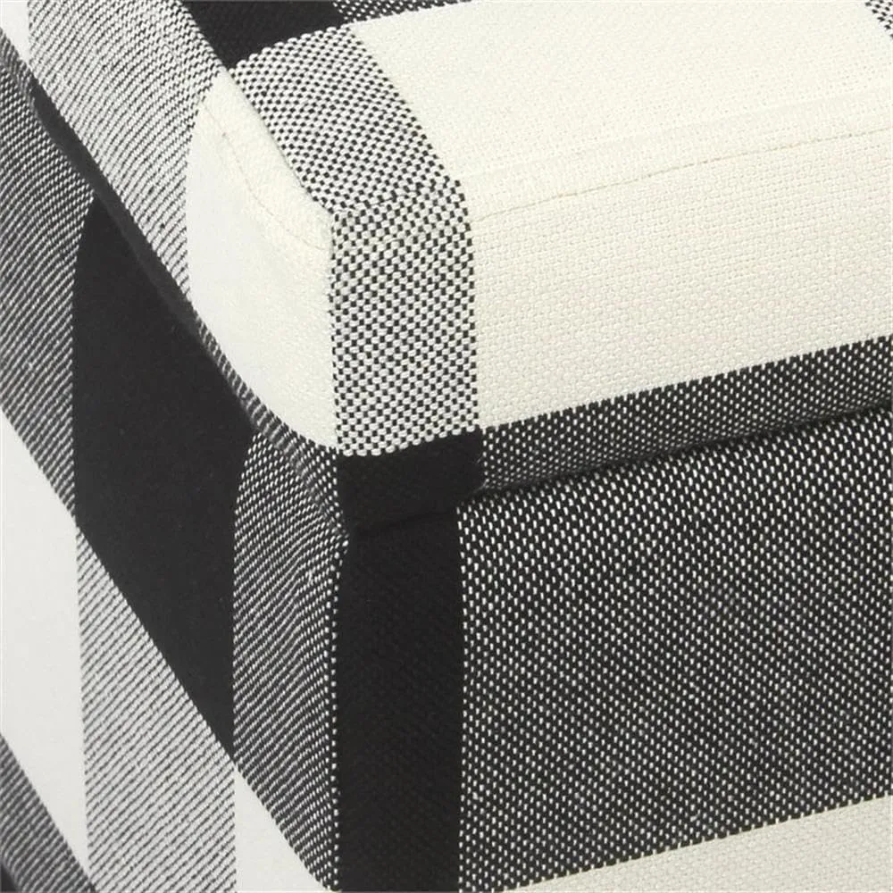 HomePop Large Upholstered Rectangular Storage Ottoman Bench with Hinged Lid, Black Buffalo Plaid