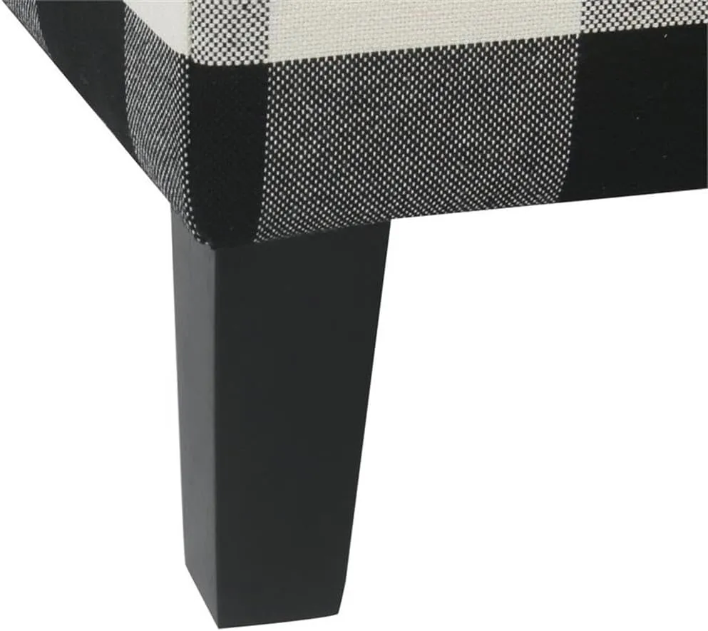 HomePop Large Upholstered Rectangular Storage Ottoman Bench with Hinged Lid, Black Buffalo Plaid