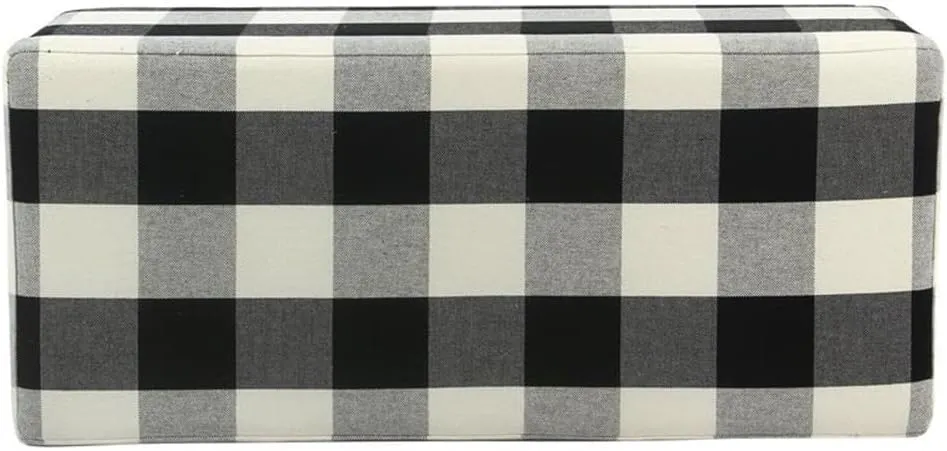 HomePop Large Upholstered Rectangular Storage Ottoman Bench with Hinged Lid, Black Buffalo Plaid