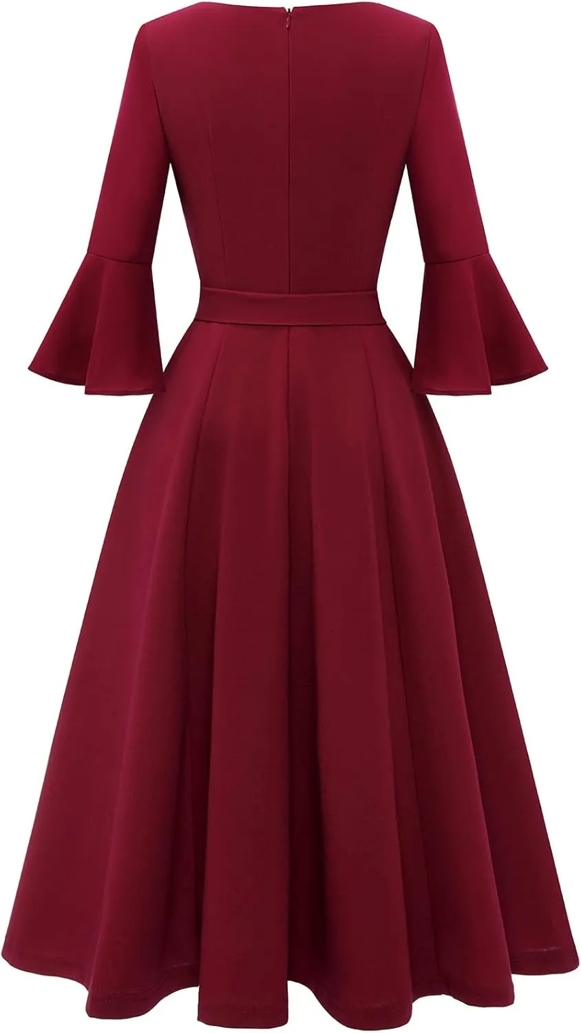 HomRain Women's Church Dresses for 2025 Wedding Guest Cocktail Tea Party Bell Sleeve Vintage Evening Graduation Dress