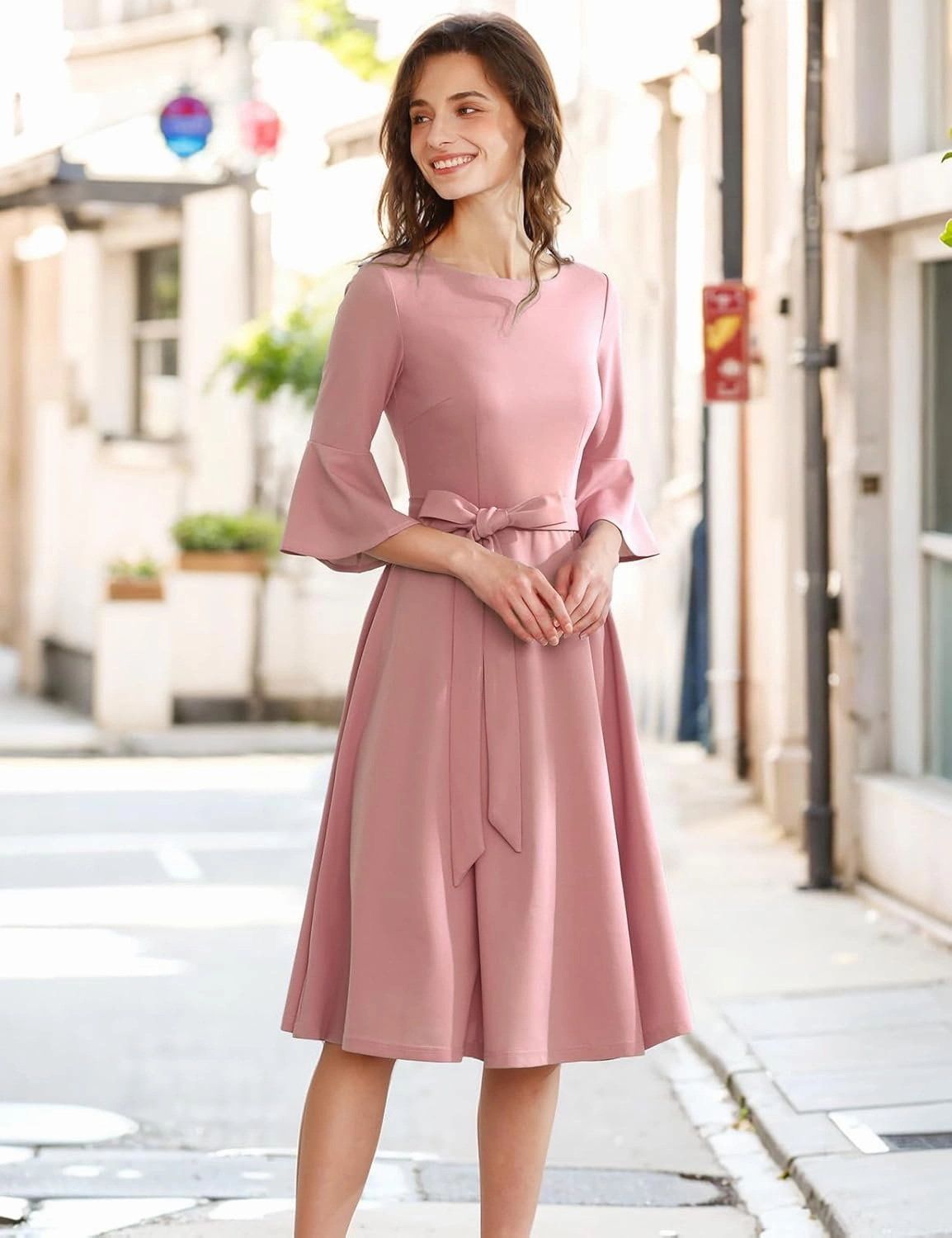 HomRain Women's Church Dresses for 2025 Wedding Guest Cocktail Tea Party Bell Sleeve Vintage Evening Graduation Dress