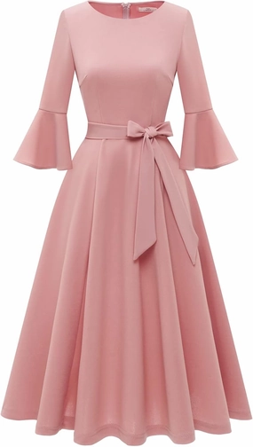 HomRain Women's Church Dresses for 2025 Wedding Guest Cocktail Tea Party Bell Sleeve Vintage Evening Graduation Dress