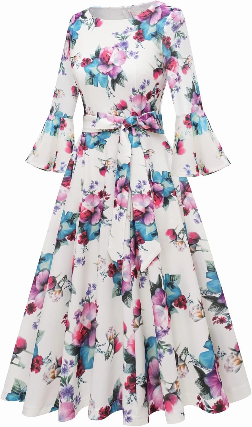 HomRain Women's Church Dresses for 2025 Wedding Guest Cocktail Tea Party Bell Sleeve Vintage Evening Graduation Dress