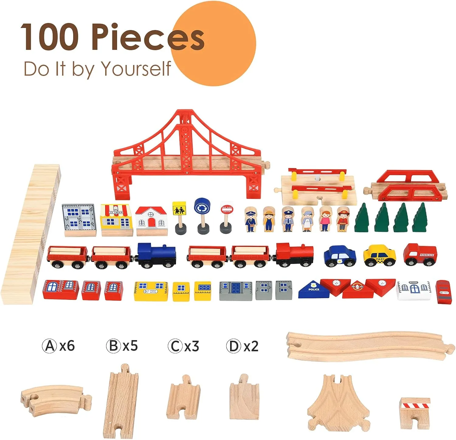 HONEY JOY Train Table, Wooden Kids Activity Table with Storage Drawer, 100 Multicolor Pieces, Tracks, Trains, Cars, Toddler Train Table Set, Gift for Boys Girls Age 3 , Natural
