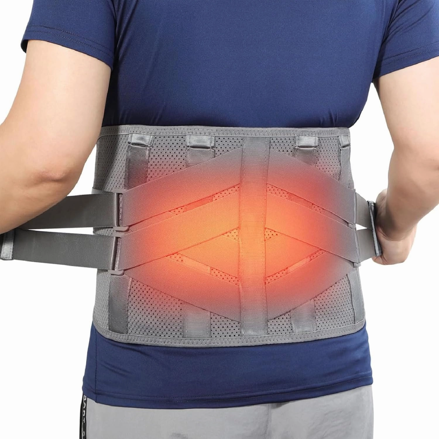 HONGJING Heated Back Brace Rechargeable for Lower Back Pain Relief, Heating Lumbar Support Belt with 7 Metal Stays, 3 Heat Levels for Men Women Herniated Disc, Scoliosis,Sciatica (L)