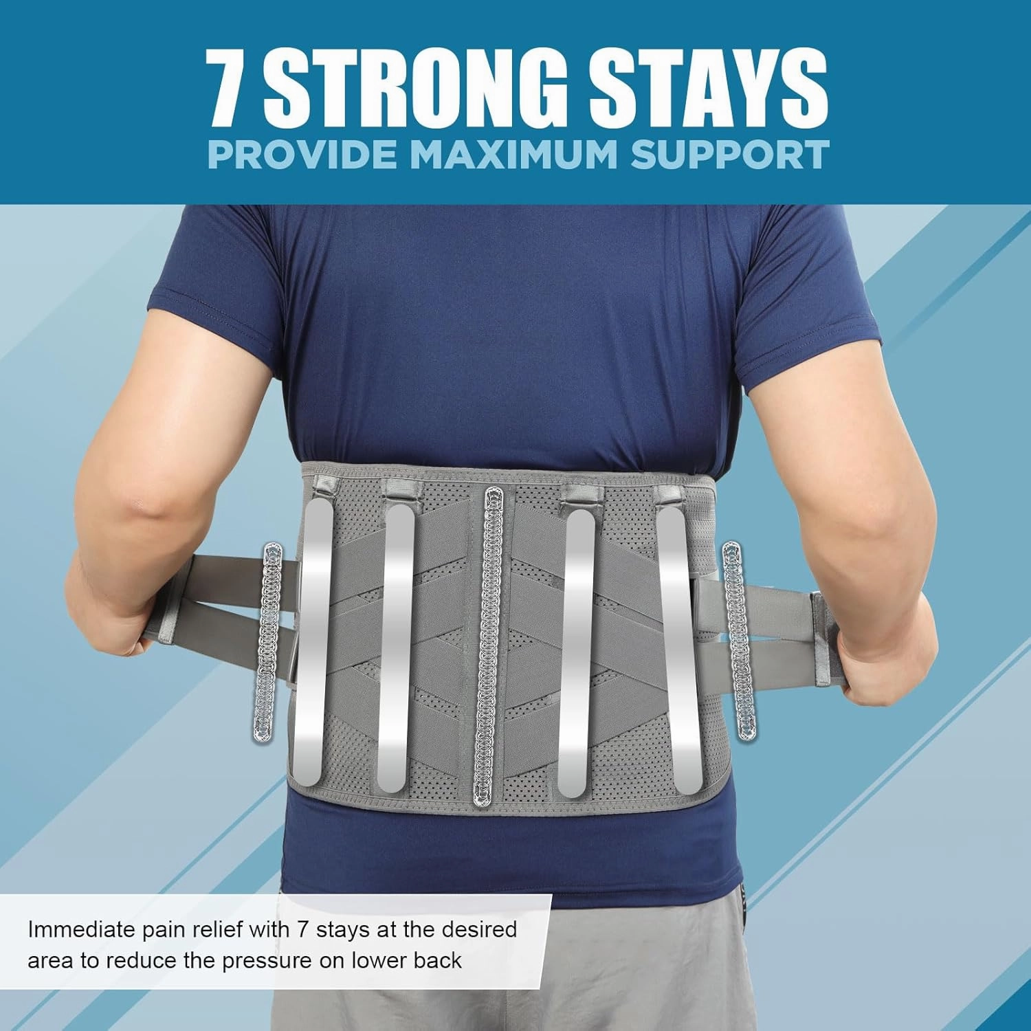 HONGJING Heated Back Brace Rechargeable for Lower Back Pain Relief, Heating Lumbar Support Belt with 7 Metal Stays, 3 Heat Levels for Men Women Herniated Disc, Scoliosis,Sciatica (L)