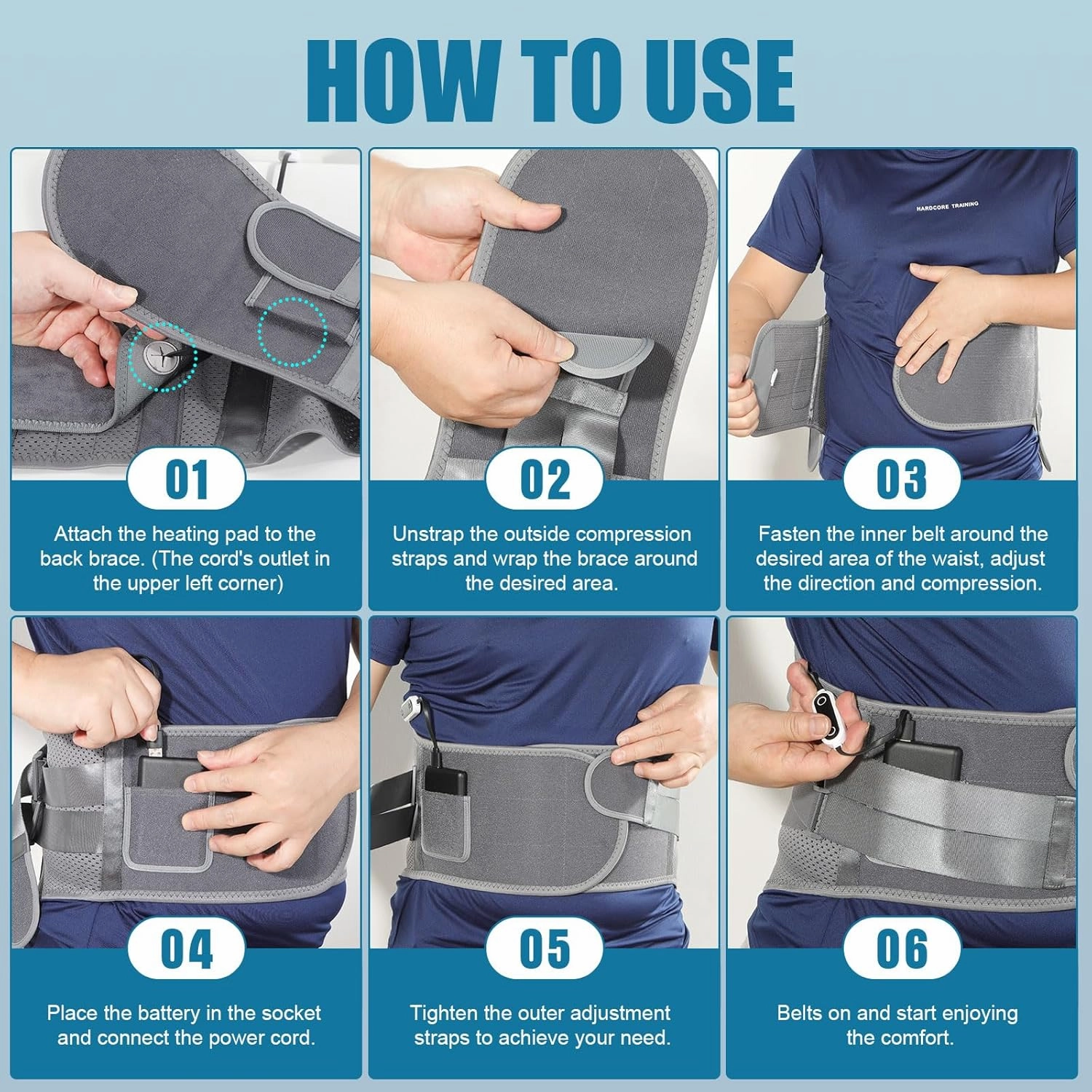 HONGJING Heated Back Brace Rechargeable for Lower Back Pain Relief, Heating Lumbar Support Belt with 7 Metal Stays, 3 Heat Levels for Men Women Herniated Disc, Scoliosis,Sciatica (L)