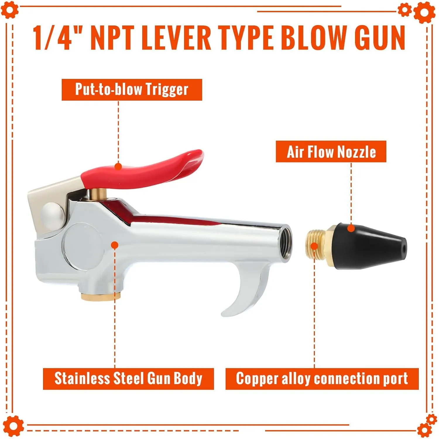 Honoson 4 Pieces 1/4 NPT Lever Blow Gun Air Nozzle Dust Cleaning Blower Gun with Rubber and Safety Tip Nozzles Air Tool for Home Shop Garage Industry