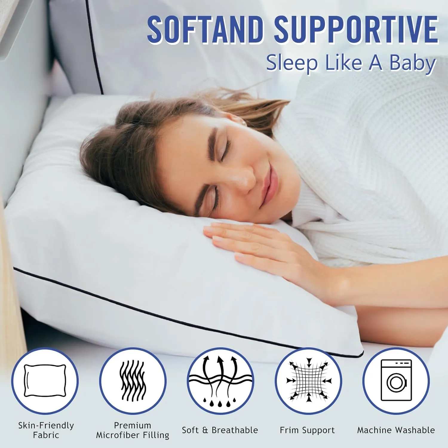 Hotel Collection Bed Pillows for Sleeping 2 Pack Queen Size Cooling Pillows Set of 2 for Back, Stomach or Side Sleepers, Super Soft Down Alternative Microfiber Filled Pillows