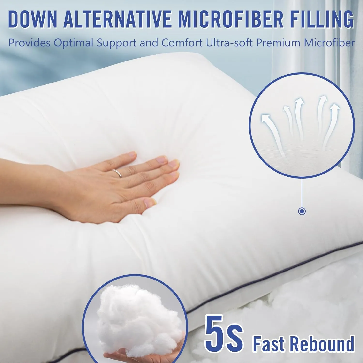 Hotel Collection Bed Pillows for Sleeping 2 Pack Queen Size Cooling Pillows Set of 2 for Back, Stomach or Side Sleepers, Super Soft Down Alternative Microfiber Filled Pillows