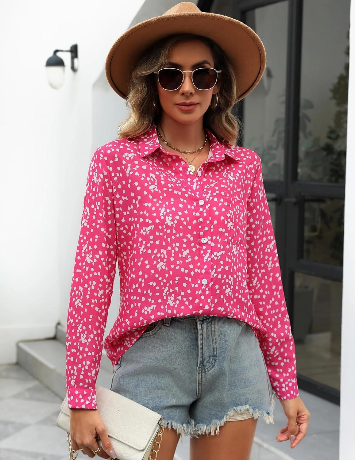 HOTOUCH Women Button Down Shirts with Pockets Long Sleeve Office Blouses Casual Business Tops Slim Fit Chiffon Shirts S-XXL